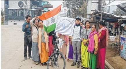 Malem Thongam's cycling for peace campaign reaches Pallel