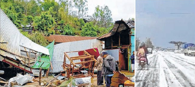 Windstorm with hailstones leave a trail of destruction