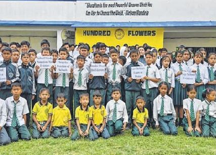 Hundred Flowers Hr Sec School students stage protest against eviction drive