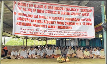 Thanga residents stage sit-in protest condemning Tronglaobi, TM Kasom killings