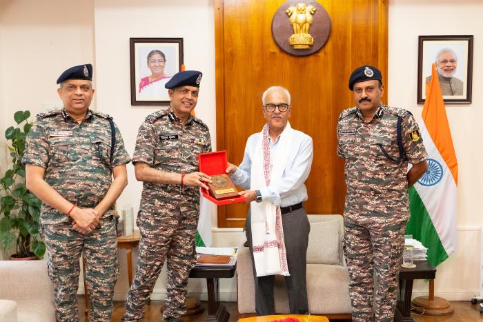 Gyanendra Pratap Singh, Director General of the Central Reserve Police Force (CRPF), with Governor of Manipur, Ajay Kumar Bhalla at Lok Bhavan, Imphal