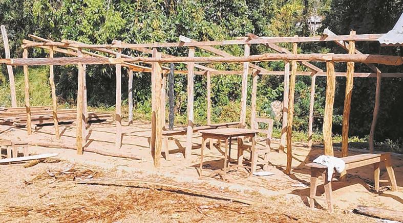 Makeshift structure make do as classrooms at Kangpat school